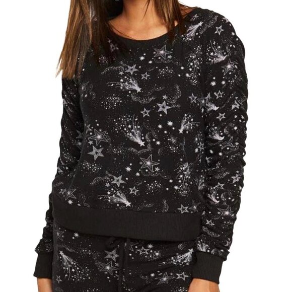 Chaser Women's NWOT Black Shirred Mystical Star Print Crew Neck Sweatshirt Small - Picture 1 of 7